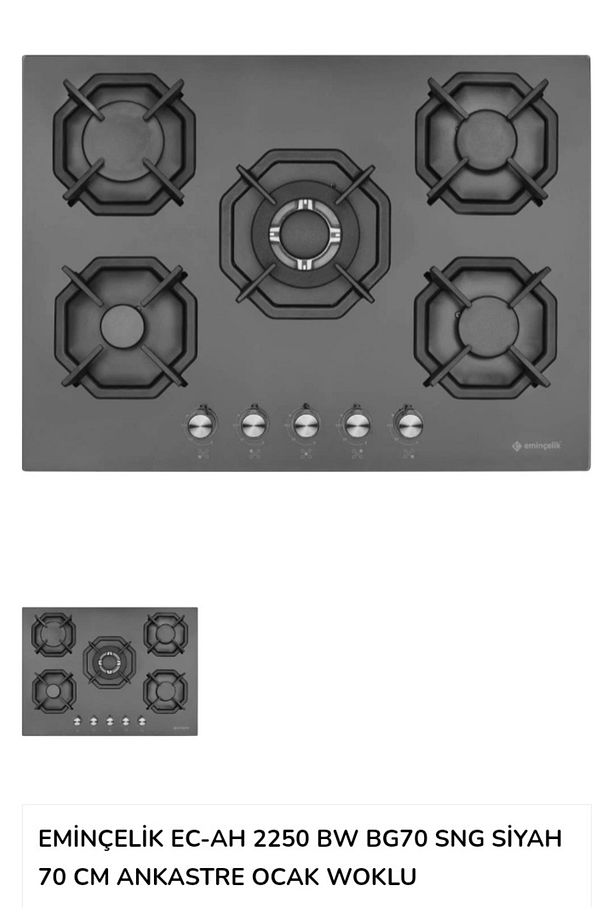 Ec-ah 2250 Bw Bg70 Sng 5 Gözü Gazlı(WOK GÖZLÜ) 70 Cm Siyah Cam Ankastre Gömmeli Ocak - 4