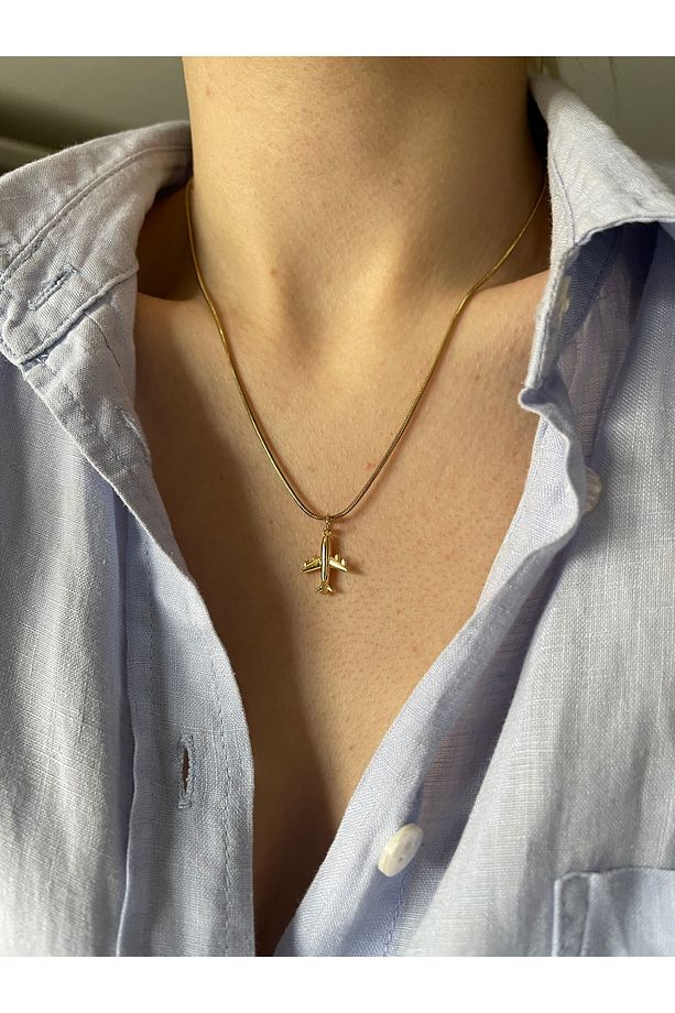 Uçak Figürlü Unisex Çelik Kolye - 4