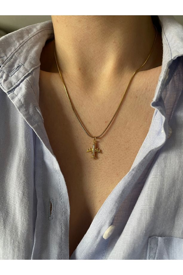 Uçak Figürlü Unisex Çelik Kolye - 5