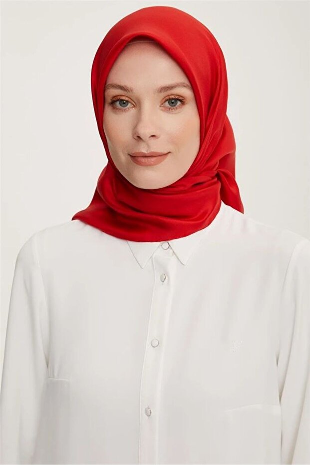 وشاح تيفيل حريري أحمر - لون خالص، E22YA0010D02-502-KVS0381
