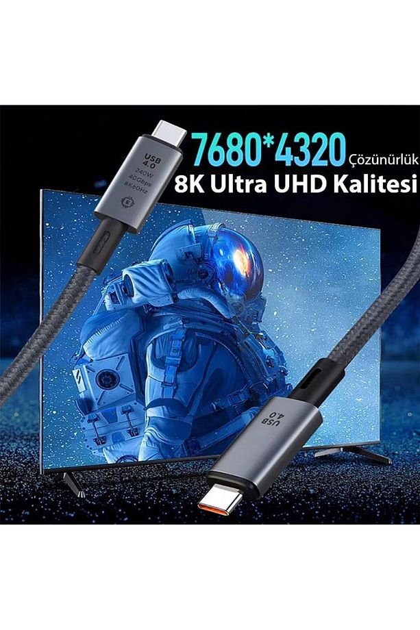 40Gbps 240W 4.0 Thunderbolt Type-C to Type-C Şarj Data ve 8K 60Hz Görüntü Aktarım Kablosu 50cm ZR848 - 2