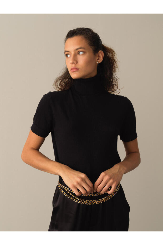 Kadın Siyah Rahat Kesim Basic Kazak - 1