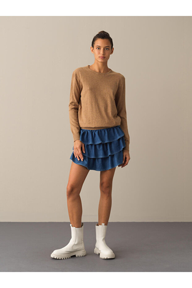 Kadın Camel Regular Fit Basic Kazak - 4