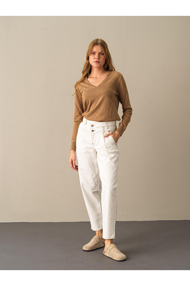 Kadın Camel Regular Fit Basic Kazak - 4