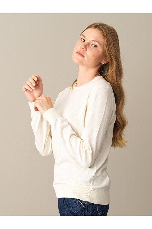 Kadın Ekru Regular Fit Basic Kazak - 2