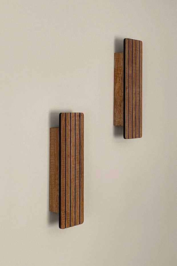 2 Adet Ahşap Pilli Dekoratif Duvar Aydınlatması Aplik Gece Lambası (CEVİZ-GÜNIŞIĞI) - 6