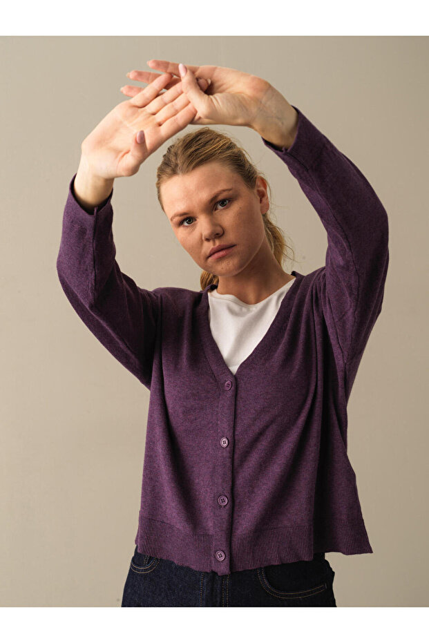 Female Mor Slim Fit Basic Hırka - 3