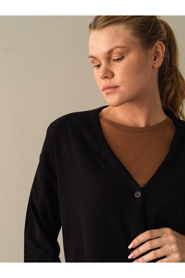 Kadın Siyah Slim Fit Basic Hırka - 3