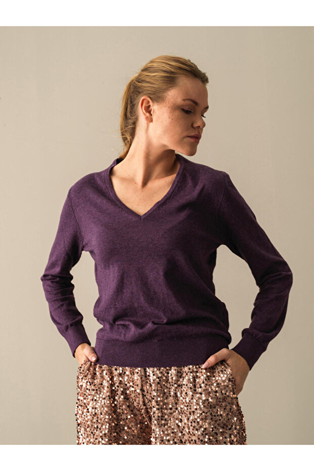 Kadın Mor Regular Fit Basic Kazak - 1