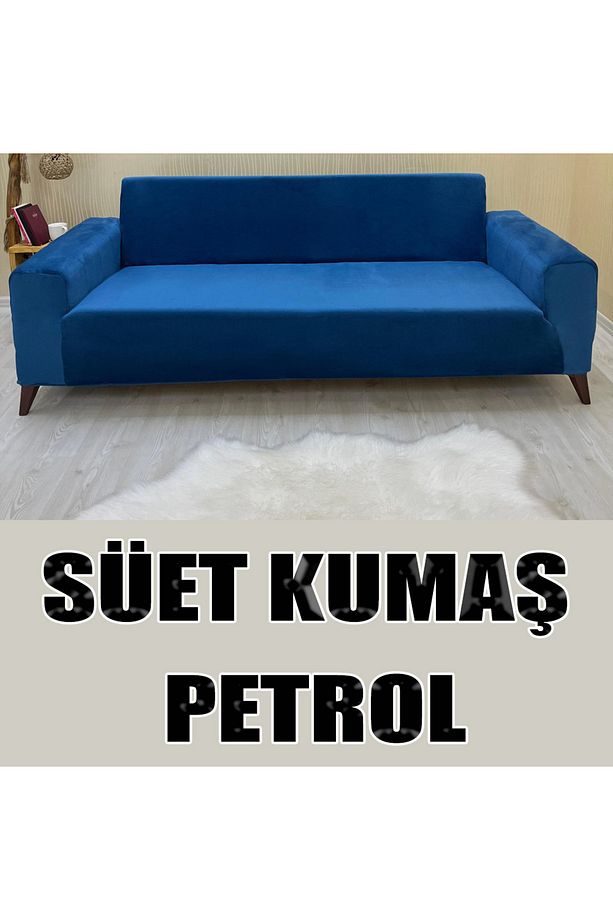 Süet Detaylı Angora Kumaş 2 Adet Üçlü & Çekyat- 2 Adet Tekli Set Koltuk Kılıfı - 4