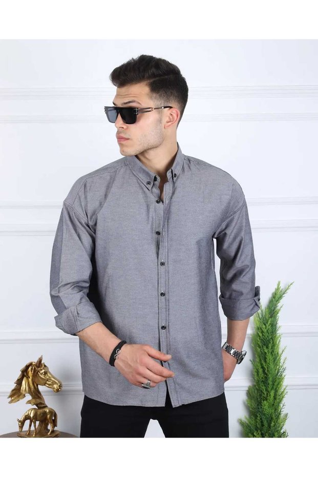 Gray Color Oversize Long Sleeve Men's Shirt