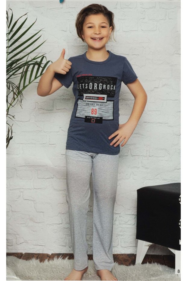 Short Sleeve T-Shirt, Long Pants Boys' Pajamas M00672 Indigo