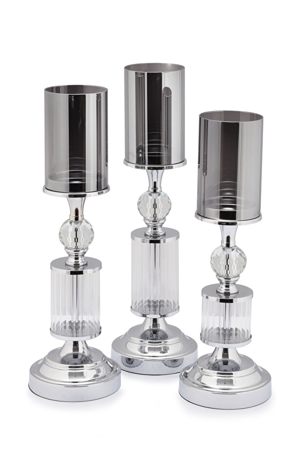 Enlen 3 Lü Set Şamdan & Mumluk Krom - 3