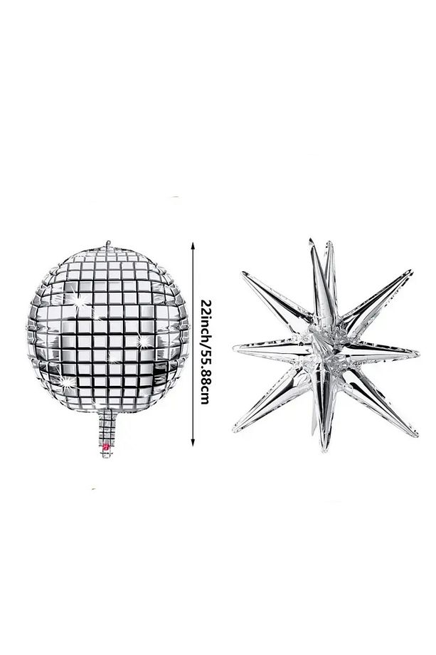 Disko Topu ve Yıldız 3D Süs Parti Folyo Balon 2 li set - 1