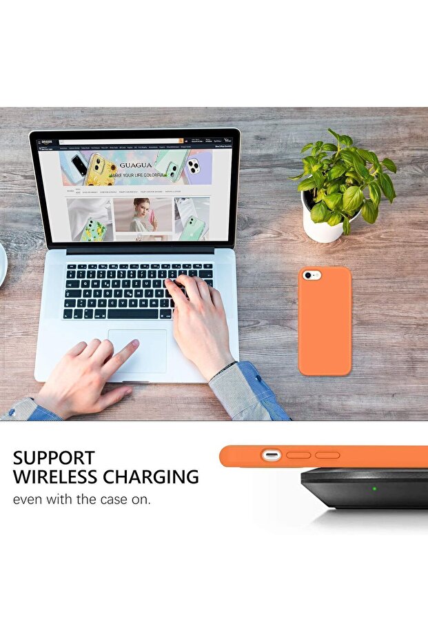 حافظة سيليكون لهاتف iPhone SE، حافظة هاتف متوافقة مع iPhone 7/8 مع بطانة من الألياف الدقيقة باللون البرتقالي - 3