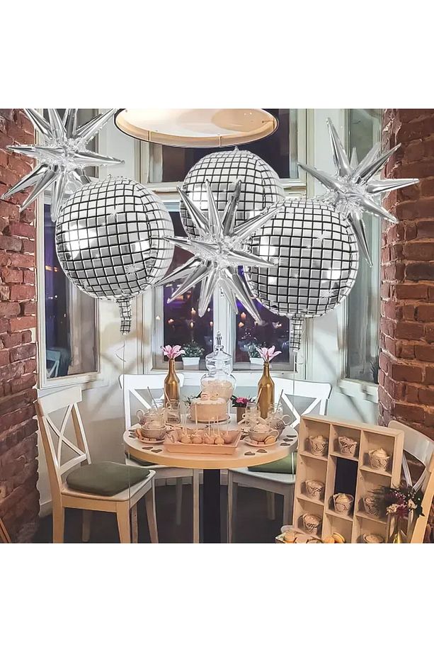 Disko Topu ve Yıldız 3D Süs Parti Folyo Balon 2 li set - 2