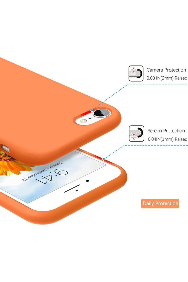 حافظة سيليكون لهاتف iPhone SE، حافظة هاتف متوافقة مع iPhone 7/8 مع بطانة من الألياف الدقيقة باللون البرتقالي - 4