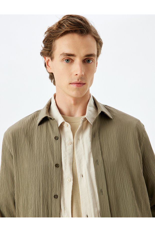 Viscose Cotton Blended Regular Fit Textured Long Sleeve Shirt