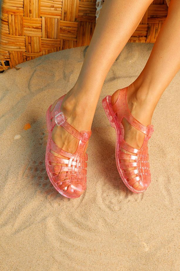 Kadın Parlak Şeffaf Pembe Simli Jelly Sandalet BYNDJLLY01 - 6