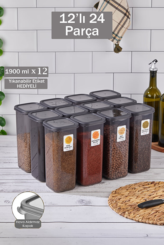 Austin 12-Piece 24-Piece Square Food and Legume Storage Container Set 12X(1900 ml) Labeled