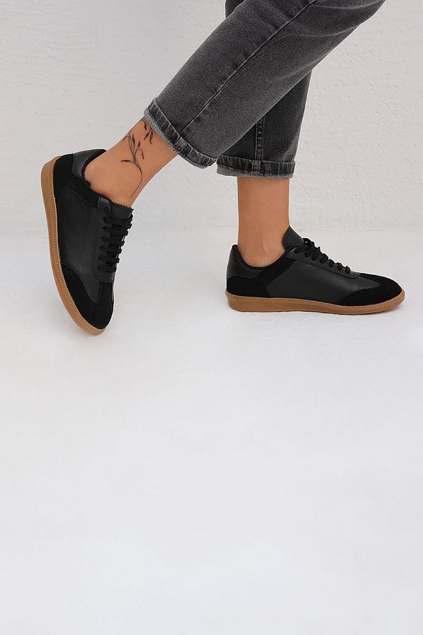 Kadın Siyah Xalda Bağcıklı Deri Sneaker BYNDAMD01 - 3