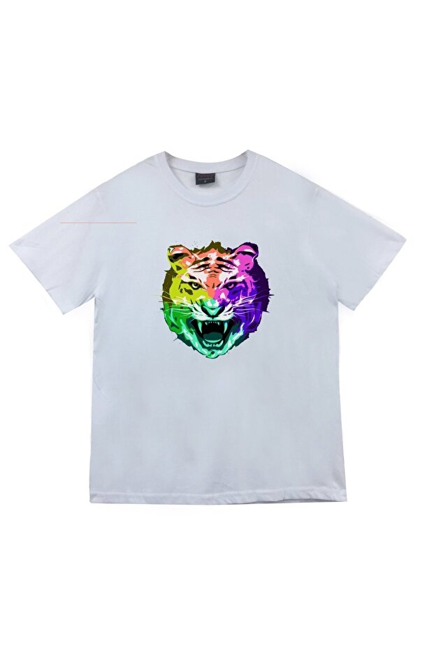 Lion Tiger Printed Unisex 100% Cotton White T-Shirt