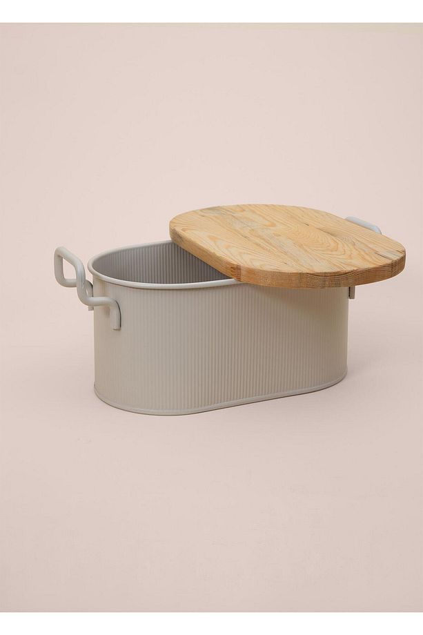 Stripe Ahşap Kapaklı Ekmek Saklama Kutusu Bej 40x22x18 Cm - 4
