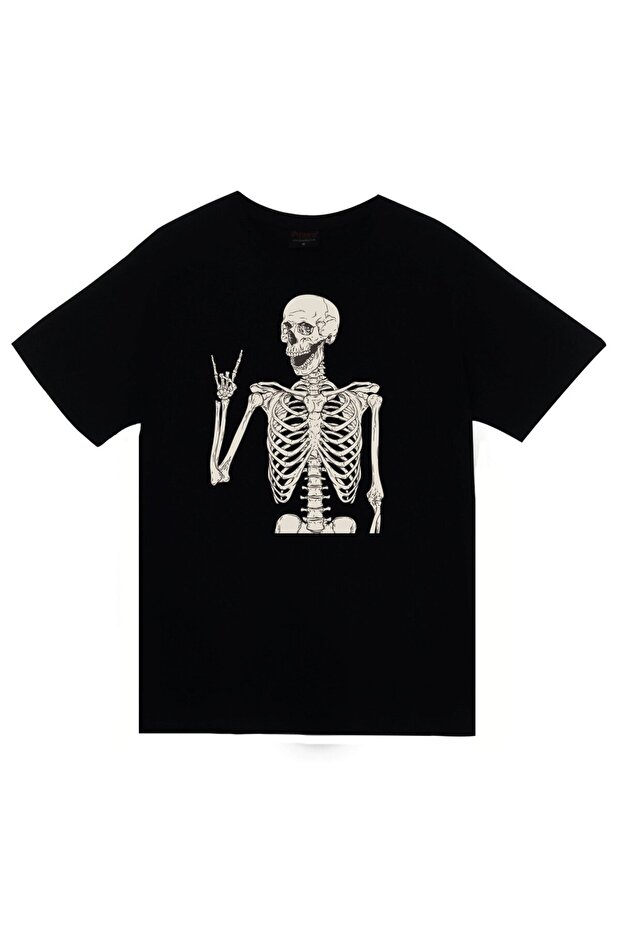 Unisex Black Skeleton Rib Cage Skull Printed T-Shirt