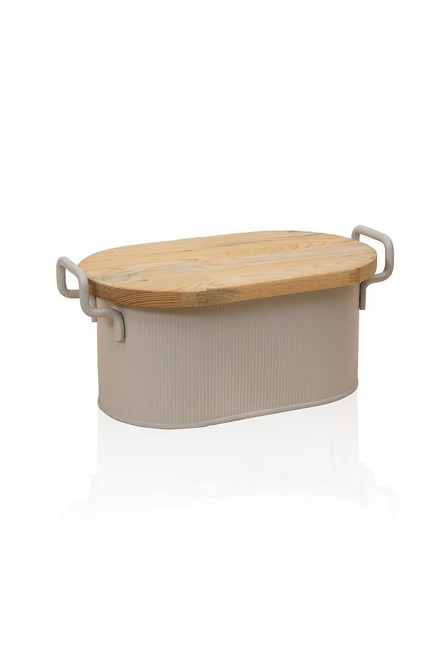Stripe Ahşap Kapaklı Ekmek Saklama Kutusu Bej 40x22x18 Cm - 1