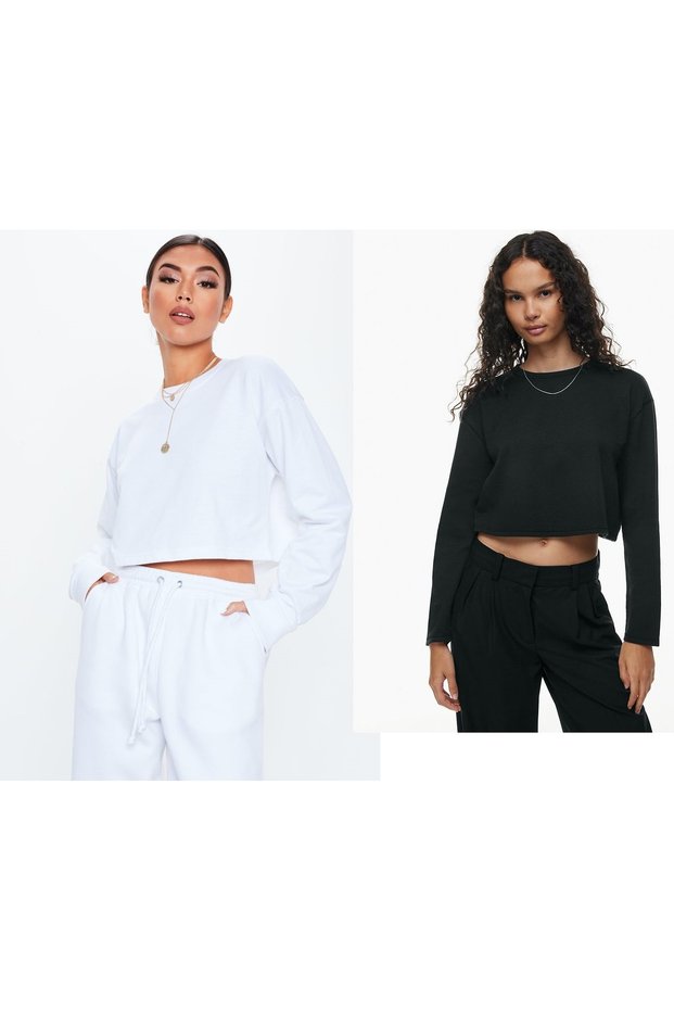 Self Cotton 2-Piece Crew Neck Oversize Crop Sweatshirt