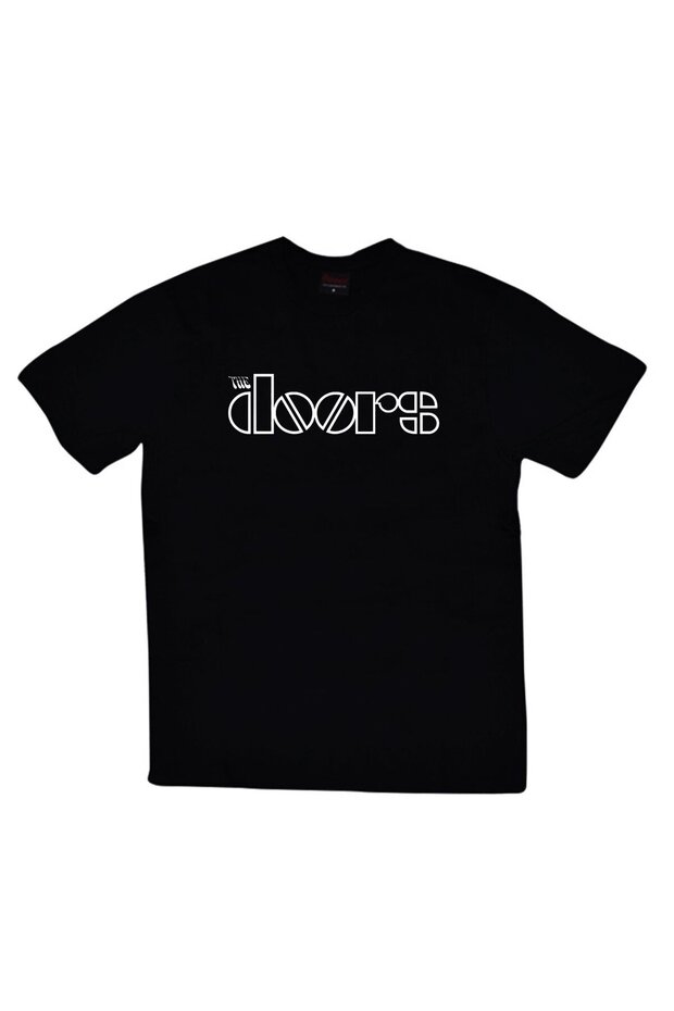 تي شيرت أسود مطبوع للجنسين من The Doors مصنوع من القطن بنسبة 100%
