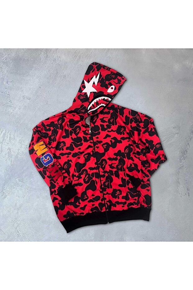 Men's Bape Hooded Zip-Up Cardigan - Red