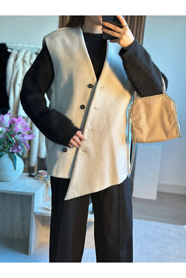 Bej Venedik Çapraz Düğmeli Yelek - 509063 - 2