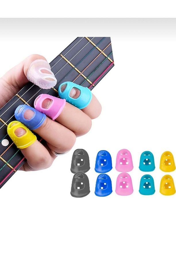 Parmak Silikon  Koruyucu Gitar yüksük Örgü Kullanımı İçin 5 Adet - 1
