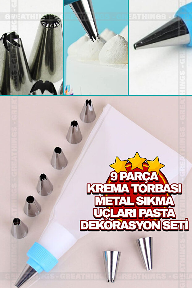 9 Pieces Cream Bag Metal Squeeze Tips Pastry Cake Decorating Set