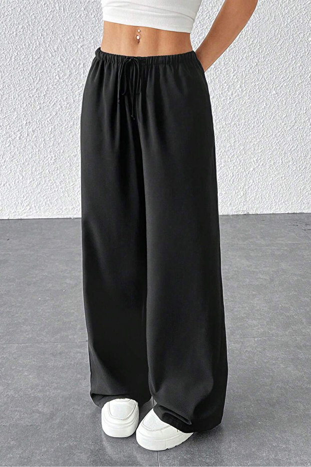 Women's Black High Waist Two Thread Wide Leg Palazzo Sweatpants