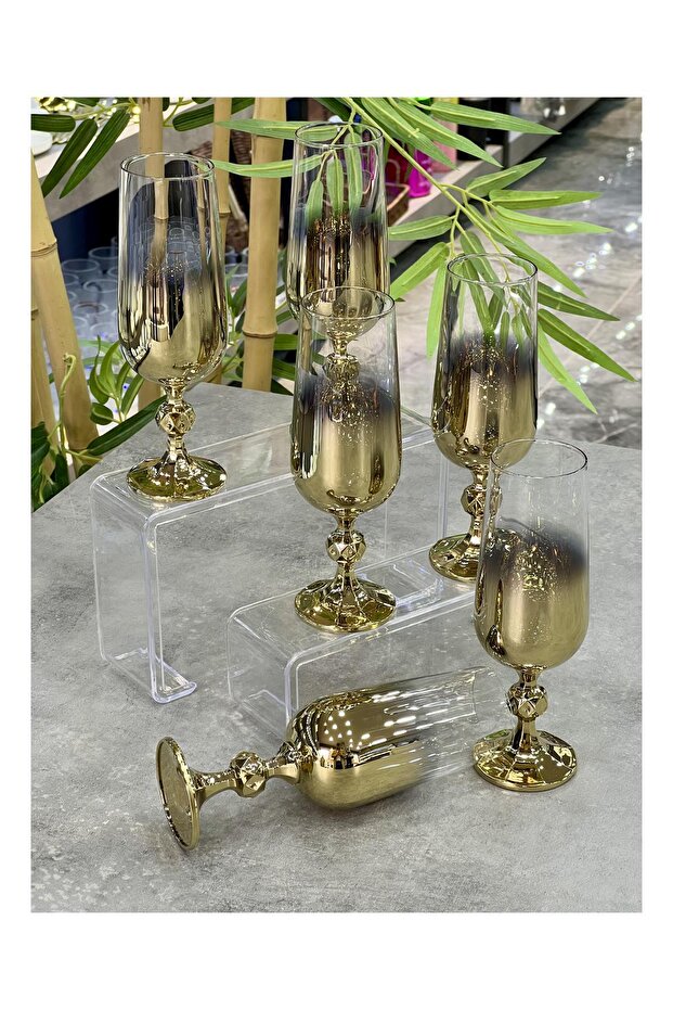 Czechoslovakia Crystal 6-Piece Titanium Gold Coffee Side Glass