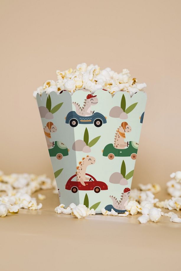 Yarışçı Dinozorlar Temalı Mini Popcorn Mısır Kutusu 8 Adet - 1