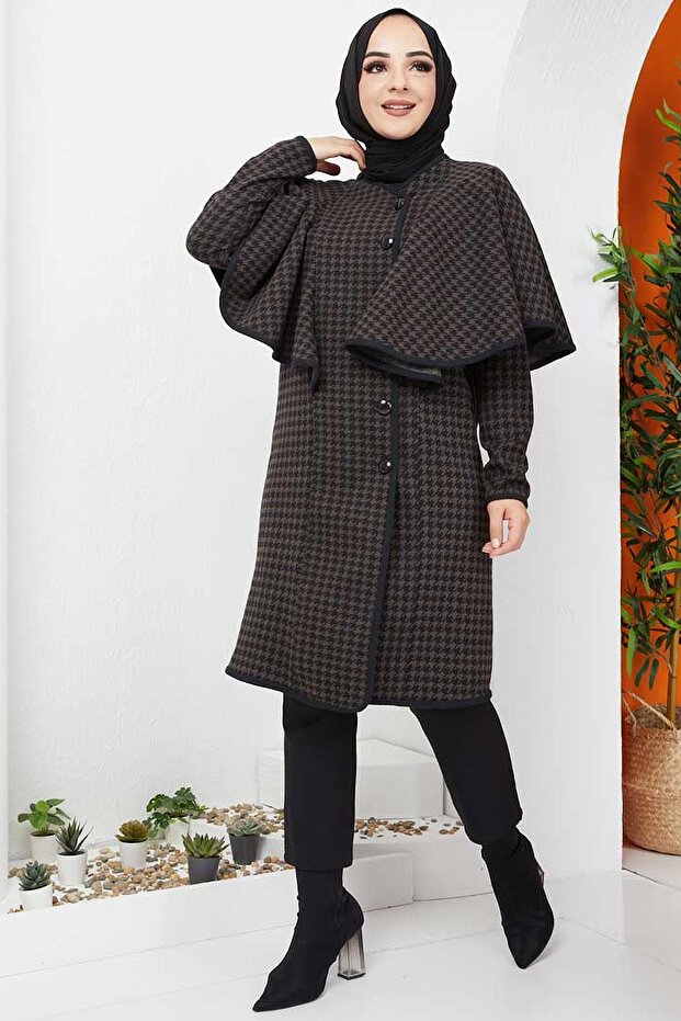 Hijab Houndstooth Pattern Capped Cap Brown - 5