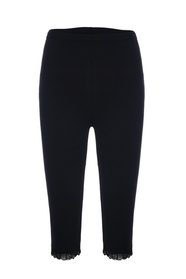 Women's 100% Cotton Lace Bermuda Capri Black Tights 422