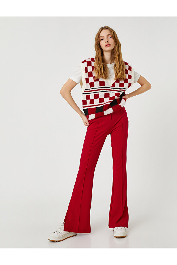 Spanish Leg Pants Slit Detailed Ribbed Zipper Closure