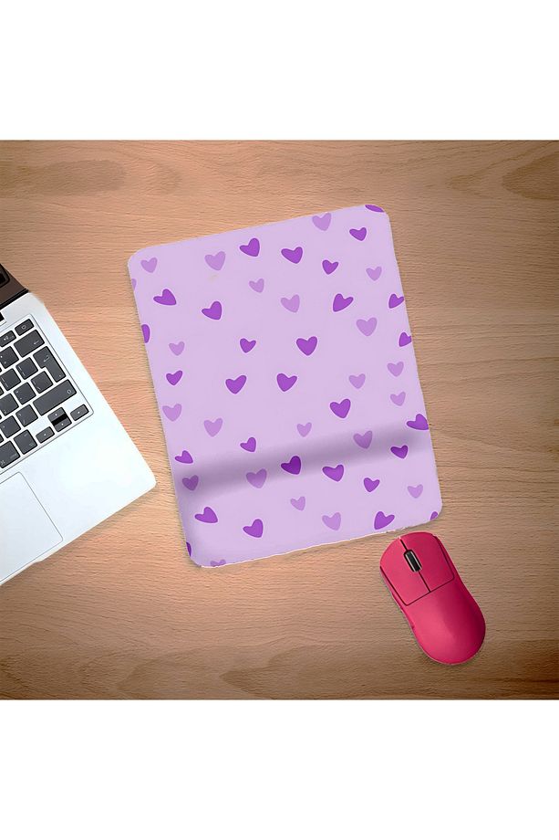 Minik Mor ve Lila Kalpler Bilek Destekli Mouse Pad - 1