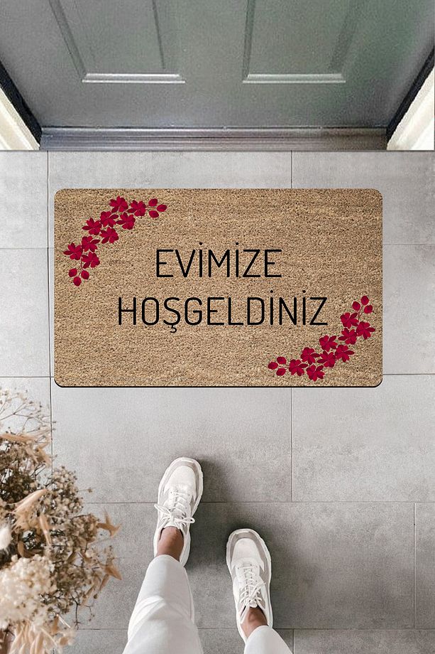 Yüksek Kaliteli Dijital Baskı Mor ÇiÇekli Evimize Hoşgeldiniz Kapı Önü Paspası - 1