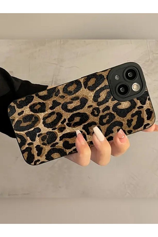 İphone 15 Plus / 14 Plus Uyumlu Kılıf Mat Sarı Leopar Desenli Yumuşak Kamera Korumalı Kapak - 6