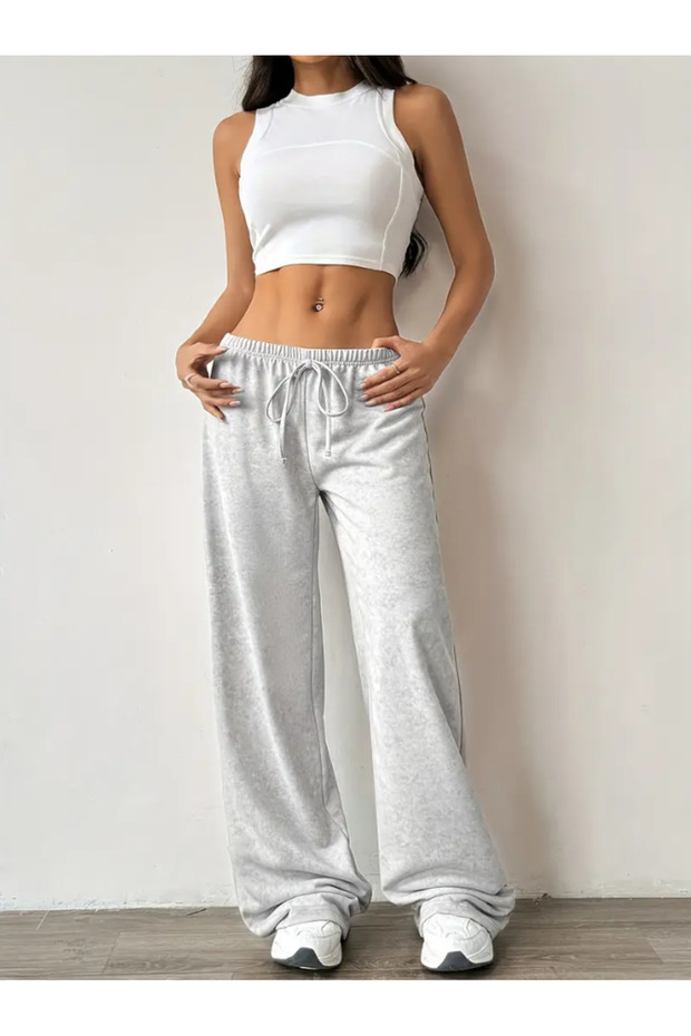 Women's Gray Baggy Loose Cut Stretchy Comfortable Fabric Sweatpants Shah Moda