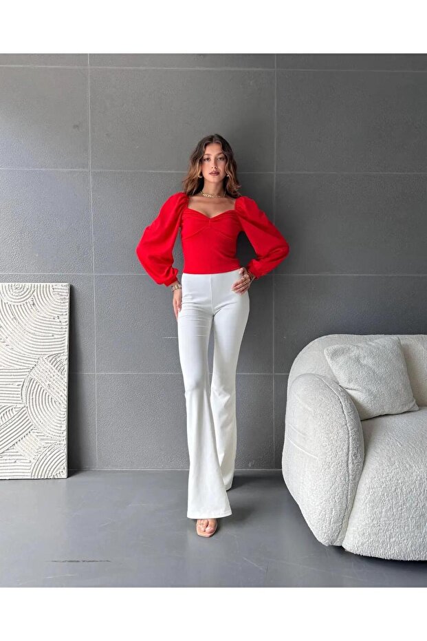 Fashion Show Square Neck Drawstring Detailed Blouse