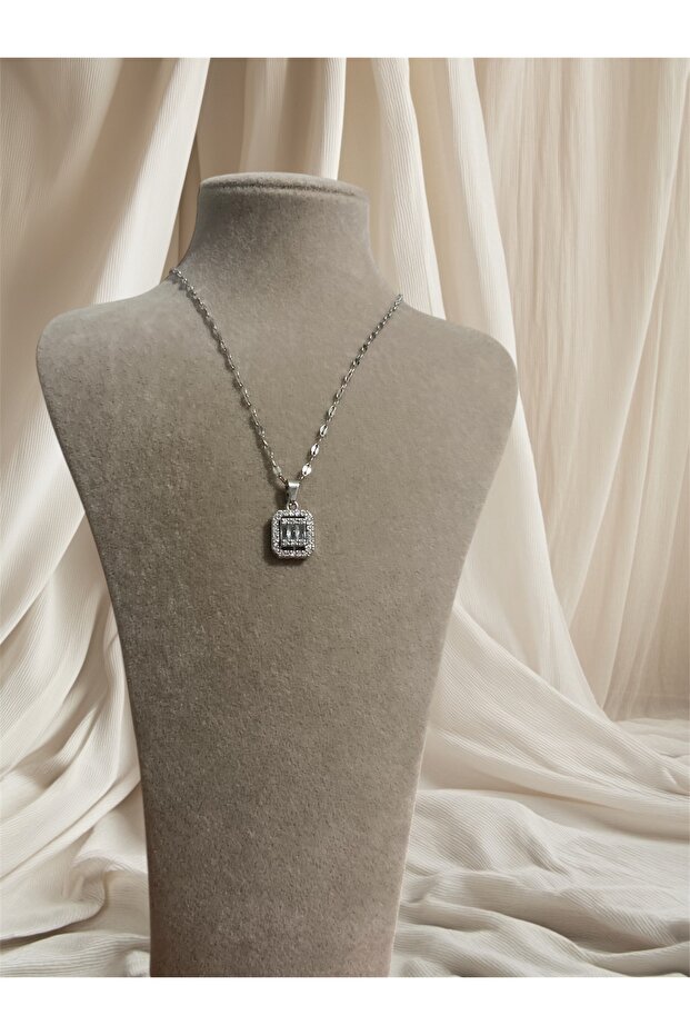 Baget Çelik Gümüş Renk Kolye - 1