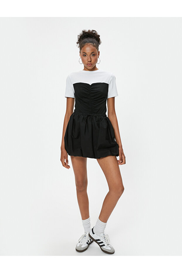 Short Sleeve T-Shirt Crew Neck Strapless Fabric Detail