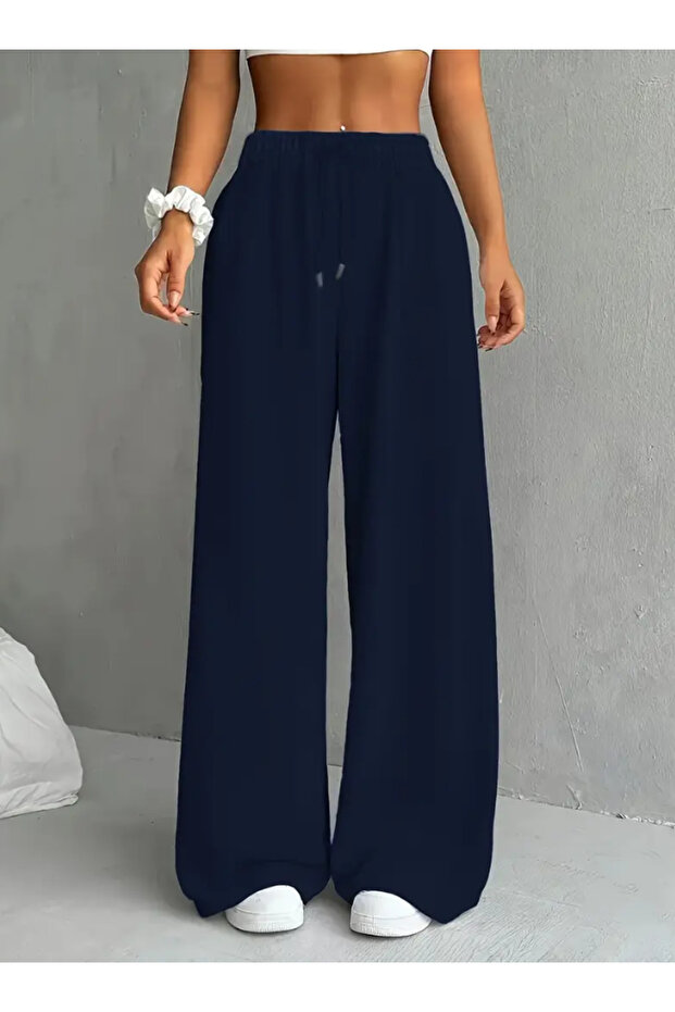 Navy Blue Straight Leg Baggy Fit Comfortable Wear Sweatpants