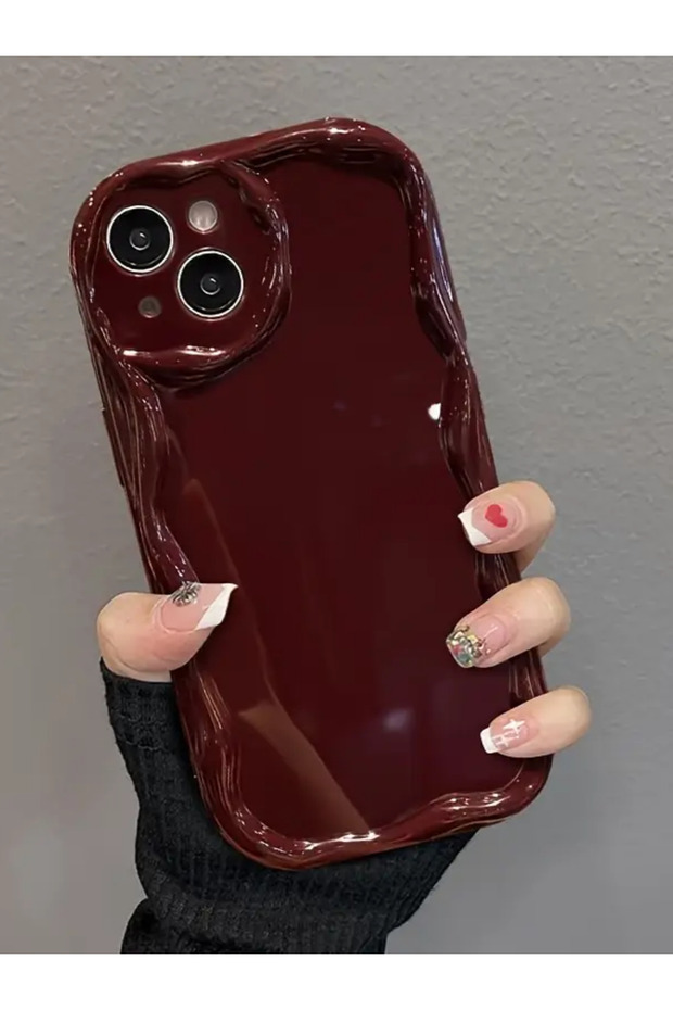 13-14 Compatible Case Wavy Edge Stylish Shock Resistant Soft Silicone Cover Claret Red